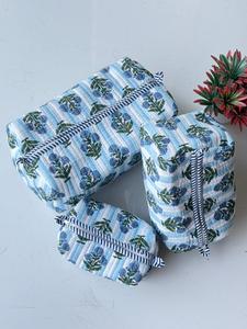 Set de Bolsas de Aseo y Cosméticos de Algodón Acolchado con Estampado Floral y Rayas, con Cierre de Cremallera, Organizador de Maquillaje Portátil para Mujer, Tamaño Pequeño - Product Image 1