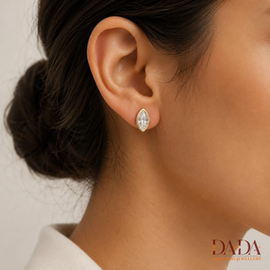 Modern Leaf Shape Marquise Lab Grown Diamond Stud Earrings Gold Rhodium Plated Classic Elegant Bezel <b>Frame</b> Fine Jewelry - Product Image 3