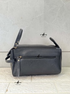 New Fashion Genuine Leather Double-Zipper Men & Women Toiletry Organizer Travel Cosmetic real Leather <b>Makeup</b> Bags With Handle - Product Image 6