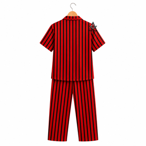 Delta Sigma Sorority Greek Apparel Heritage Masonic Regalia Red Black Striped Women Sleep Wear Elegant <b>PJs</b> Night Wear - Product Image 2