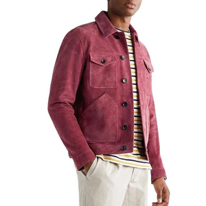 <b>Men's</b> <b>Suede</b> Leather <b>Jacket</b> Solid Color Button Closure Casual Style Front Pockets No Hooded sample Available - Product Image 4
