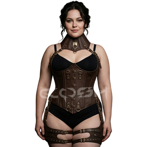 Corset harnais en cuir marron sous la poitrine pour la mode gothique et le cosplay - Product Image 1