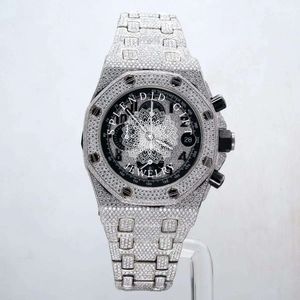 Splendide montre de luxe pour homme avec diamants, boîtier octogonal de 28 mm, mouvement à quartz ETA analogique, bracelet en argent/moissanite, saphir - Product Image 1