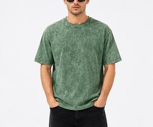 Camiseta de Manga Corta para Hombre, Corte Regular, Tie Dye, Cuello Redondo, Informal, Tejido de Punto, 100% Algodón Jersey, Transpirable, Verde Sólido - Product Image 1