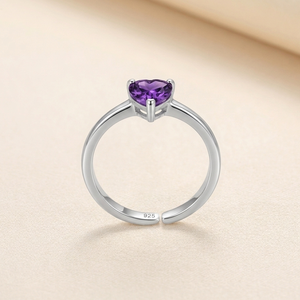 925 Sterling Silver Heart Cut Amethyst <b>Open</b> <b>Ring</b> Purple Gemstone Adjustable Fine Jewelry for Women - Product Image 2