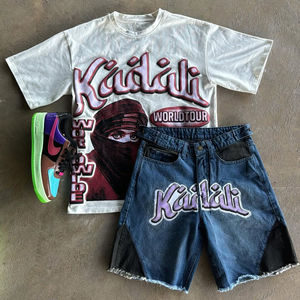 Fabricant sur mesure de vêtements vintage, t-shirts et jorts personnalisés avec impression en relief pour hommes, ensembles pour hommes au design délavé - Product Image 5