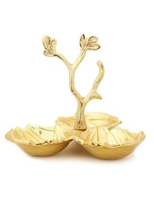 Bol de centre de table en verre de luxe avec support en forme de branche dorée, élégante assiette texturée pour salade et fruits, décoration moderne pour salon - Product Image 4