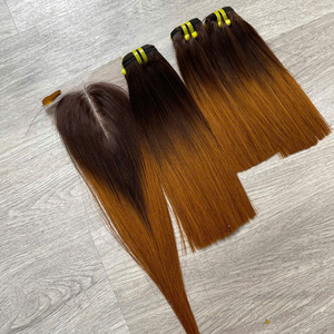 Paquetes de Cabello Humano Vietnamita Liso Natural Ombre Marrón Miel con Encaje HD Transparente, Precio al por Mayor Directo de Fábrica - Product Image 1