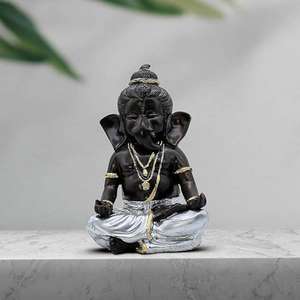 Statue de Ganesha noire artisanale pour la méditation, élégant idole spirituelle pour la décoration intérieure, la salle de pooja, le bureau ou la décoration de table. - Product Image 5