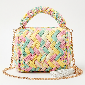Bolso Bandolera de Mujer, 100% Hecho a Mano, Tejido Trenzado de Poliéster, Correa de Cadena con Cierre Dorado, de Algodón, Pequeña Capacidad, para Uso Diario - Product Image 4