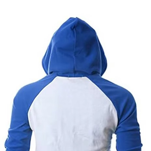 Men's Blue <b>White</b> Raglan Sleeve Hooded <b>Zip</b>-<b>Up</b> Sweatshirt Slim Fit Casual Autumn Cotton Hoodie Solid Color Full Sleeves - Product Image 5