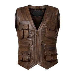 Gilet en cuir slim sans manches pour homme, personnalisable, avec col montant, logo frontal, imperméable, vente en gros - Product Image 1