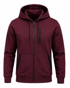 Sweat-shirt à capuche zippé pour homme, couleur unie, en molleton bouclette, coupe décontractée, manches classiques, avec bordure noire, design zippé - Product Image 5