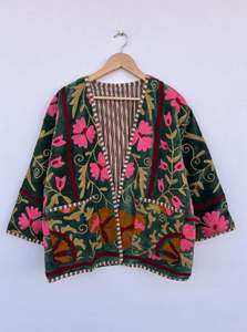 Chaqueta de Algodón al por Mayor, Estilo Blazer Corto, Inspirada en Otoño-Invierno, Nueva Colección 2026, con Bordado Floral Suzani en Tela de Terciopelo - Product Image 2