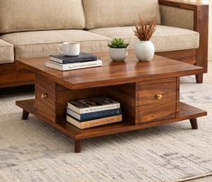 Modern Square Solid Wood <b>Coffee</b> <b>Table</b> with 2 Drawers |Mid-Century Style Wooden Living Room <b>Table</b> |Unique Square <b>Coffee</b> <b>Table</b> - Product Image 1