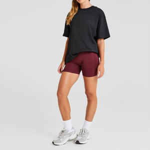 Camiseta de Cuello en V para Mujer, Color Sólido, 100% Algodón, Informal, Tejida, Transpirable, Corte Regular, Manga Corta, para Todas las Temporadas - Product Image 3
