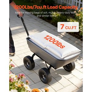 Carrello Agricolo Ribaltabile in Polietilene da 1200 Libbre (6 Cu. Ft) Carrello da Giardino Convertibile Ft. 90 con Maniglia Rapida Nuovo - Product Image 2