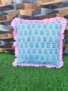 Block <b>Printed</b> Frill Pillow Cover Ruffle <b>Cushion</b> Cover Cotton Decorative Throw Pillow Accent Bedroom Decor Style Pillow Covers - Product Image 3