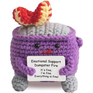 Decorazione per la casa a forma di bidone dei rifiuti in uncinetto, a tema supporto emotivo, con biglietto positivo - Product Image 1