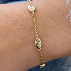 Bracelet station en or 14K avec diamants multi-formes sertis clos, 1 carat, E VVS, diamant de laboratoire, bijoux fins délicats, cadeau pour elle, style élégant - Product Image 5