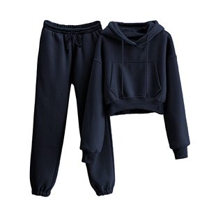 Conjunto de Sudadera Corta con Capucha y Pantalones Cortos para Mujer, Sudadera con Capucha Lisa y Conjunto Personalizado, Conjunto Deportivo Informal para Mujer - Product Image 1