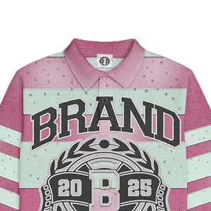 Custom Brand Oversized Knitted Pullover Pink Mint Striped <b>Fringe</b> Sporty Design Unisex Autumn Wear Regular Fit Button - Product Image 4