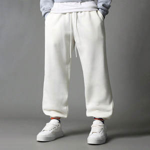 <b>Men's</b> <b>White</b> Fleece Sweatpants Elastic Waist Drawstring Closure Casual Loose Fit Midweight Knitted Pants Autumn Style - Product Image 5