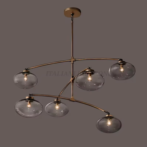 Premium 1950s Mid Century Modern Brass LED Chandelier 6 Metal <b>Shade</b> Adjustable Height <b>Ceiling</b> Pendant Vintage Style Home Fixture - Product Image 2