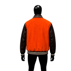 Blouson universitaire orange en laine pour homme, col rabattu, style décontracté, vêtement d'hiver de luxe, chauffant, respirant et écologique - Product Image 2