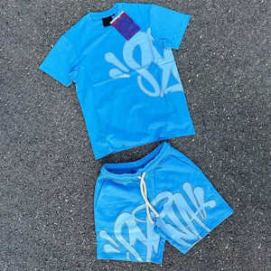 High Quality 100% Cotton <b>Tshirt</b> and Short Set Unisex Oversized Custom Logo Blank Shorts and T Shirt Two Piece Sets Men - Product Image 4