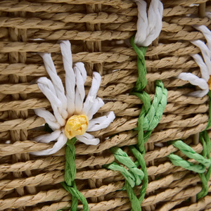 Paper Straw Storage Box with Lid, <b>Rectangle</b> Basket with Daisy Embroidery, Decorative Scalloped Edge Organizer for Home & Nursery - Product Image 2