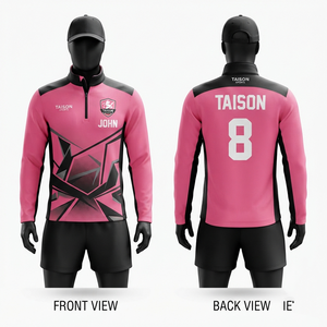 Unisex Rugby Training <b>Jacket</b> 330gsm Premium Polyester Interlock Hooded Fleece <b>Waterproof</b> <b>Pink</b> Black Panel Custom Sublimation - Product Image 1