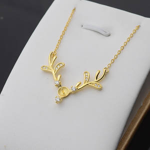 S925 Silver Pendant 7-8 Pearl Empty Holder Deer Antlers Reindeer Necklace Set DIY <b>Crystal</b> Necklaces Semi-Finished Accessory - Product Image 5