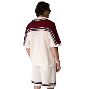 Camisa de punto a rayas con bloques de color para hombre, manga corta, con botones, informal de verano, tejido de punto, suministro al por mayor OEM - Product Image 5