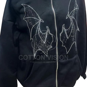 Vente en gros de sweats à capuche personnalisés en cristal fabriqués au Pakistan, sweats à capuche hip-hop avec strass, streetwear urbain, fermeture éclair scintillante - Product Image 3