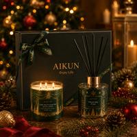 Servicio de Diseño Personalizado de Fábrica AIKUN, Difusor de Aromas, Vela de Cera de Soya Desodorizante, Juego de Regalo en Caja de Estilo Navideño de Lujo