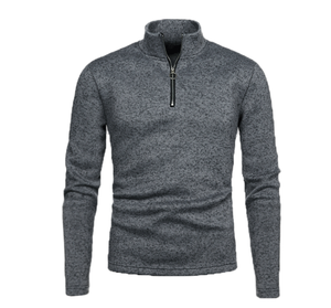 Men's Gray Knitted <b>Quarter</b> <b>Zip</b> <b>Sweater</b> Stand Collar Slim Fit Casual Autumn Wear 100% Acrylic Breathable Regular Length - Product Image 3
