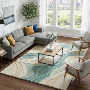 Alfombra Contemporánea Abstracta con Diseño de Olas, Alfombra Suave Hecha a Mano para Sala de Estar, Dormitorio, Decoración del Hogar, Alfombra Elegante, Duradera y Antideslizante - Product Image 3