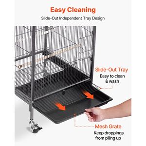 Gabbia per Uccelli in Ferro Battuto 18 X 18 X 30 Pollici con Tetto Aperto e Vassoio Estraibile, Mangiatoie in Plastica, Accessori per Uccelli - Product Image 6