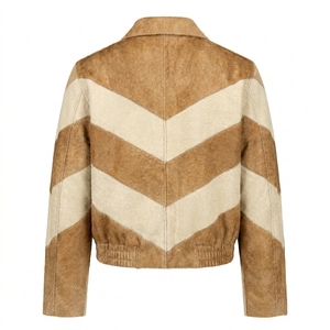 Cowhide Hair On Hide Chevron Men Bomber <b>Jacket</b> Custom Real Leather <b>Suede</b> Outerwear Coat Wholesale Varsity Winter B2B Supplier - Product Image 2