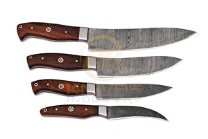 Custom Damascus Steel Chef <b>Knife</b> <b>Set</b> Handmade Kitchen Cooking <b>Knives</b> Wood Handle - Product Image 3