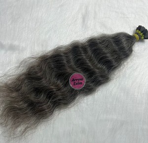 Extensiones de Cabello Natural Gris Indio Remy con Punta Plana, Rizado Oscuro, Trama Simple, Micro-Link - Product Image 4