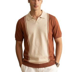 Chemise Homme Vintage en Maille Gaufrée à Col Ouvert, Ourlet Côtelé Personnalisé, Coupe Slim Décontractée, Couleur Unie, 100% Coton Respirant - Product Image 1