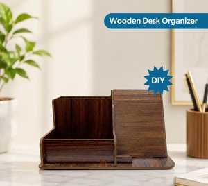 Organisateur de bureau et porte-papeterie multi-compartiments en bois fait main et personnalisé pour le bureau et la maison – Produit promotionnel élégant - Product Image 1