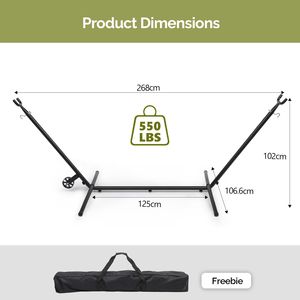 9ft Heavy-Duty Steel <b>Hammock</b> Stand with Built-in Wheel Portable Iron Frame for Indoors & Yard Outside Use Only - Product Image 3