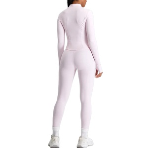 Ensemble de yoga 2 pièces-Tenues d'entraînement pour femmes-Survêtement à manches longues avec fermeture à glissière-Veste mince-Leggings à taille haute-Gym Sport Running Suit - Product Image 6