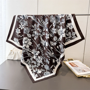 90*90cm Luxury Square Silk Scarf For Women Fashion Print Shawl Warps Elegant Neckerchief <b>Bandanas</b> Hijab Soft Stain Ladies Scarf - Product Image 6