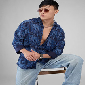 Venta al por mayor de fábrica 100% algodón tamaño indio Multi-Bolsillo suelto de gran tamaño de manga larga botón Polo cuello estampado patrón camisetas - Product Image 2