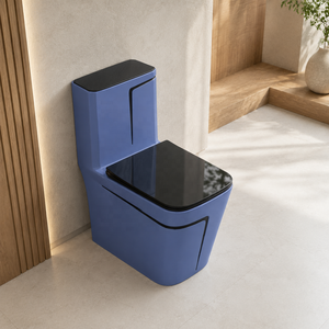 Inodoro de Cerámica Moderno de Una Pieza, Diseño Cuadrado Azul Oscuro, Estilo Contemporáneo, Montaje en Suelo, Descarga Lenta, para Villa o Apartamento - Product Image 5