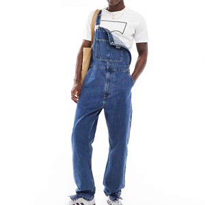 Pantalones de Mezclilla Azules para Hombre, Estilo Overol, Cintura Alta, Corte Holgado, Estilo Casual para Trabajo, Primavera, Algodón - Product Image 1